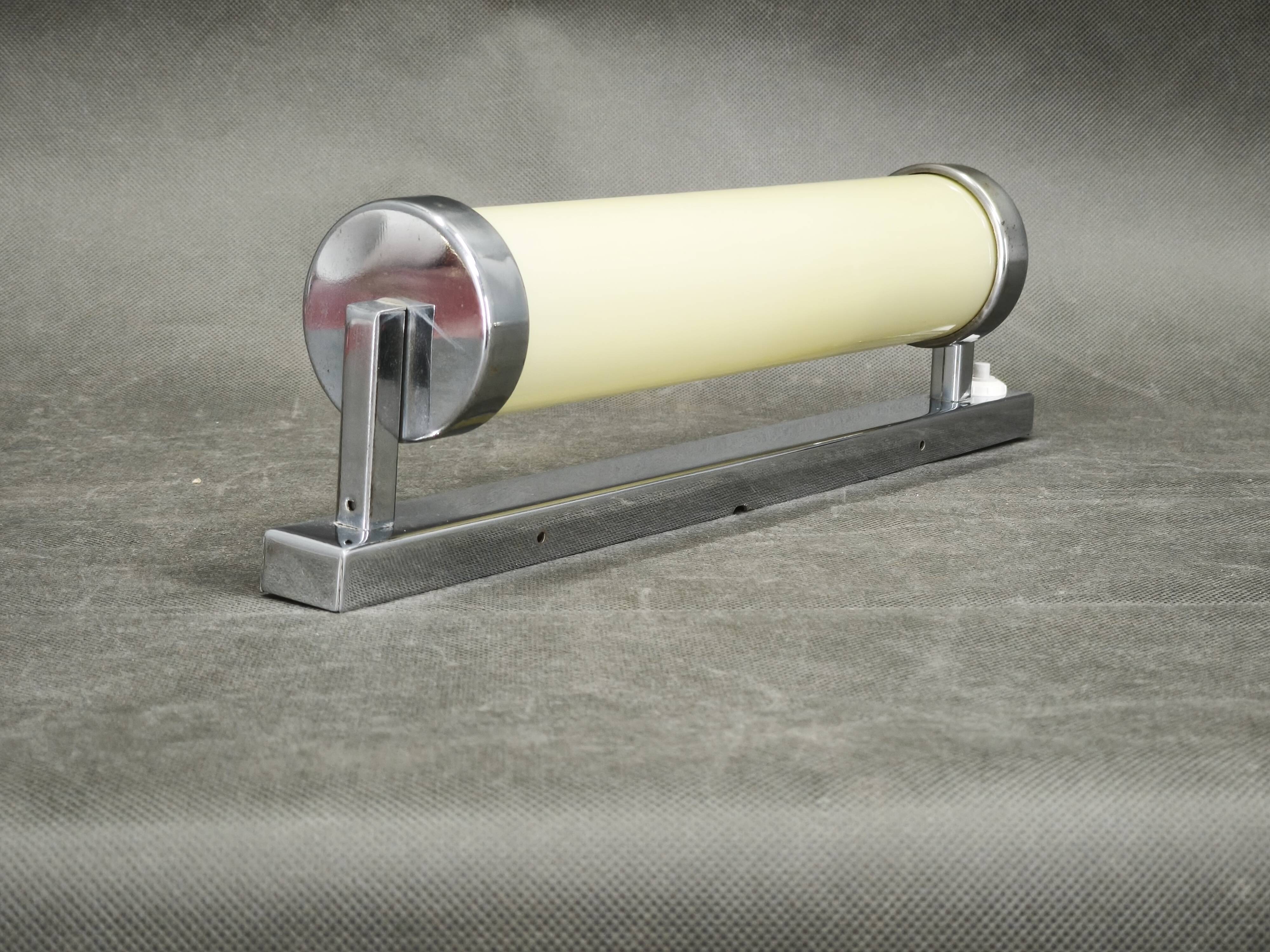 1930s Bauhaus Chrome and Cream Glass Wall Light, Czechoslovakia