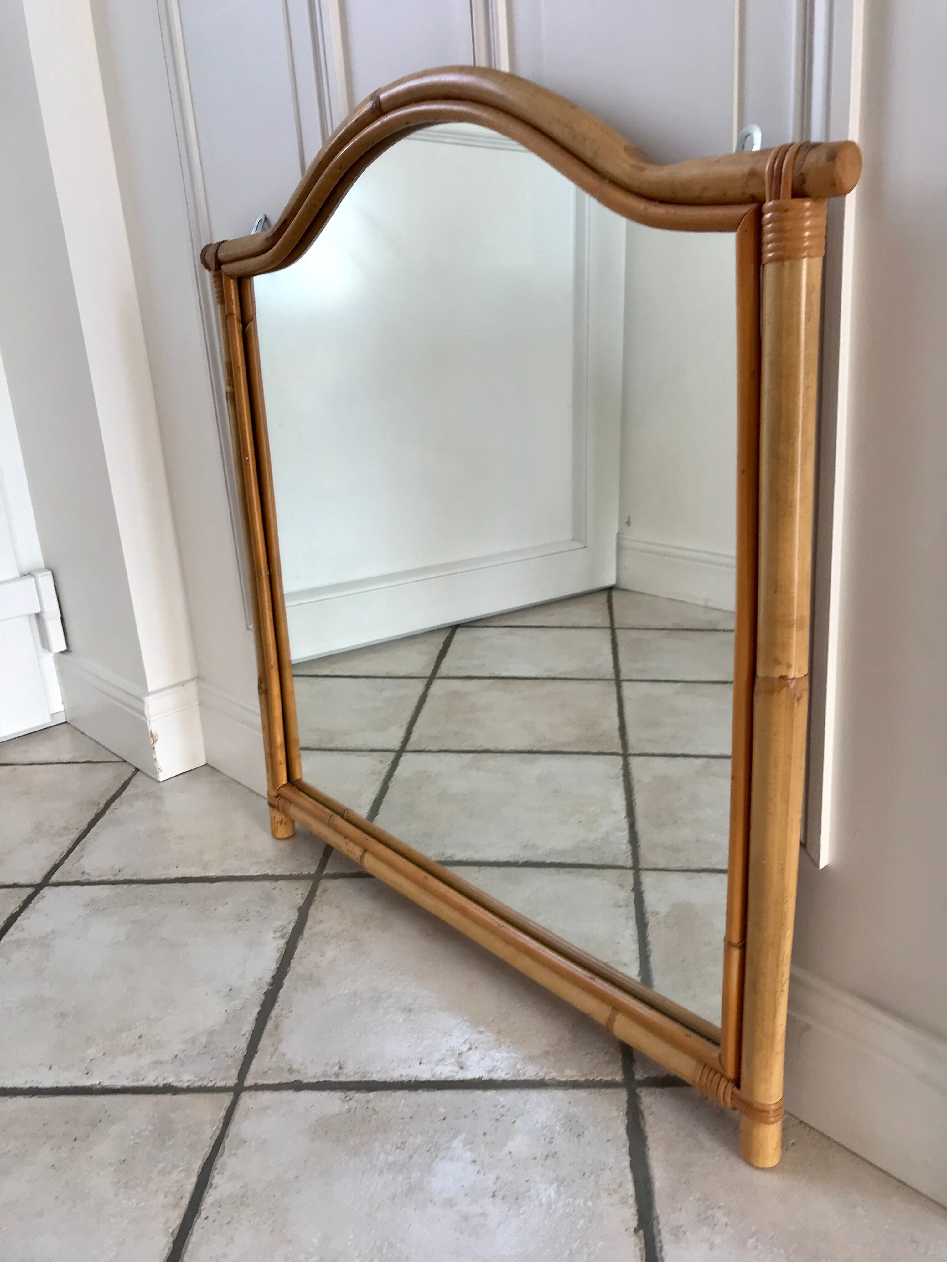 Rattan & bamboo mirror 50s