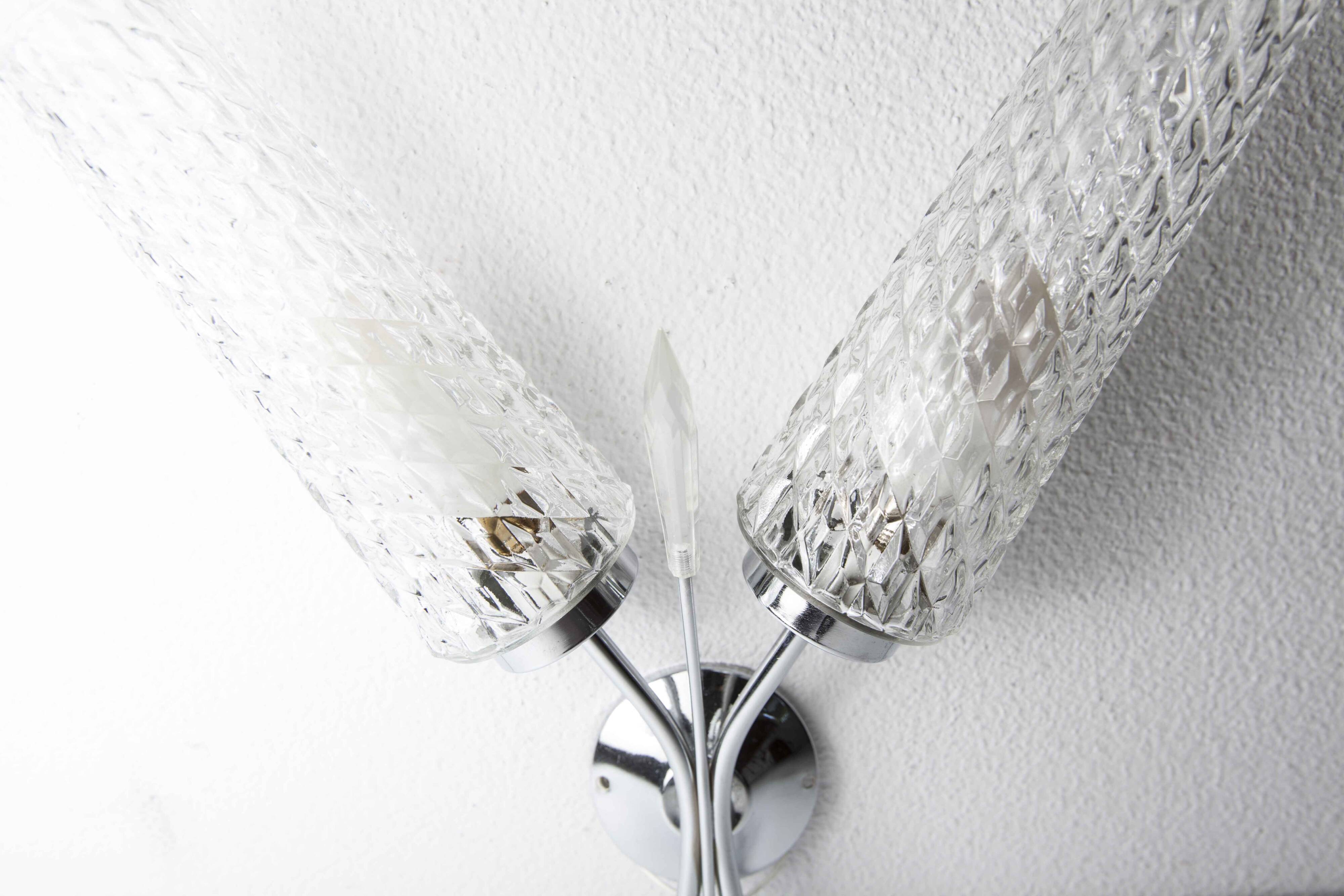 Double wall lamp 1960 chrome and glass and transparent tip