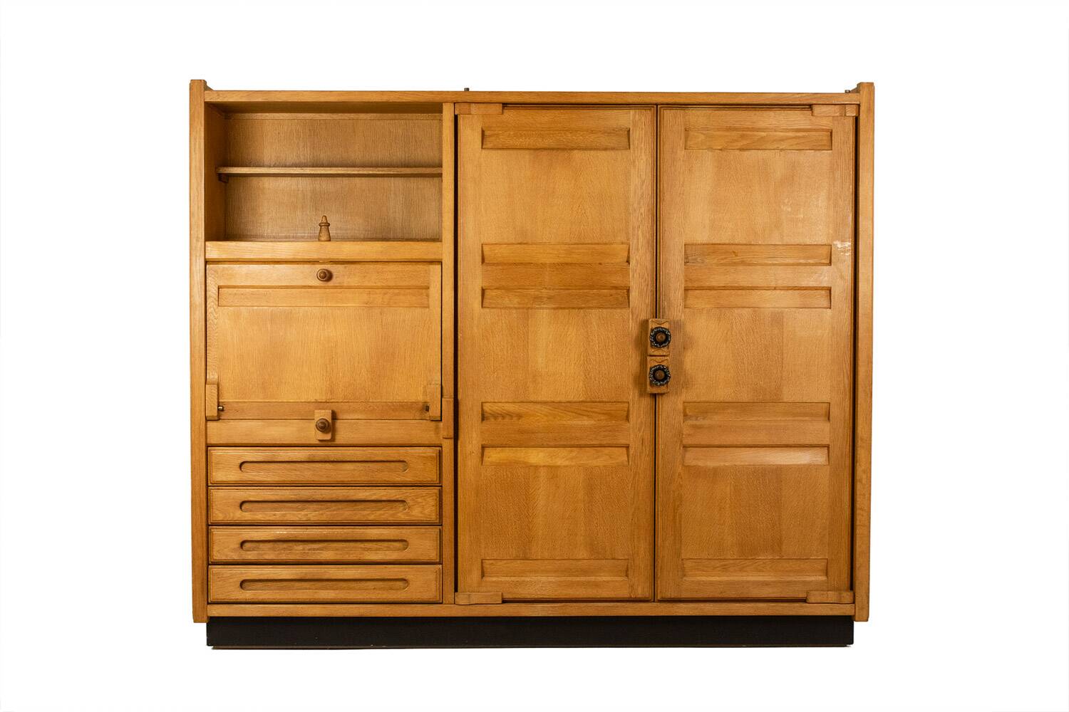 Guillerme and Chambron. Oak wardrobe with integrated secretary. 1970-80.