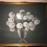 Still life painting with white flowers from the 70s