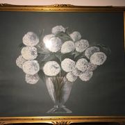 Tableau nature morte aux fleurs blanches années 70