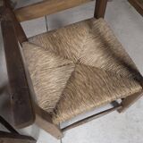 Pair of antique wooden straw-seated armchairs - Authentic country style