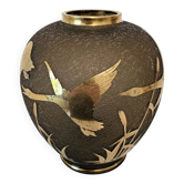 Vase vintage, verre gravé doré, Alfred Taube, Allemagne, années 1960.