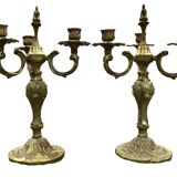 Pair of 3-light bronze candlesticks from the 70s