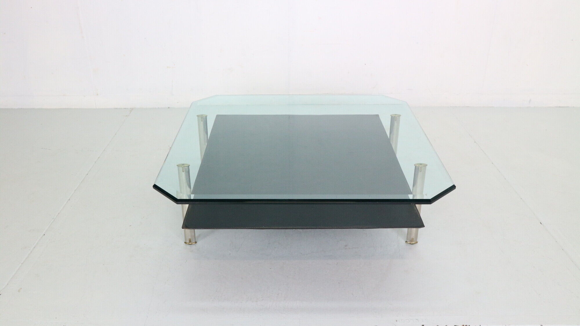 B&B Italia 'Diesis' Two-Tier Glass and Leather Coffee Table by Antonio Citterio