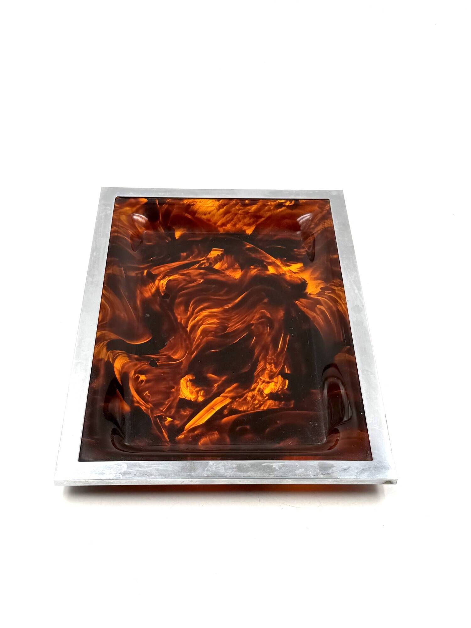 Brass and tortoiseshell lucite tray, Italy 1970s