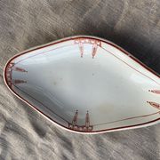 Serving dish in white porcelain art deco mill wolves orchies