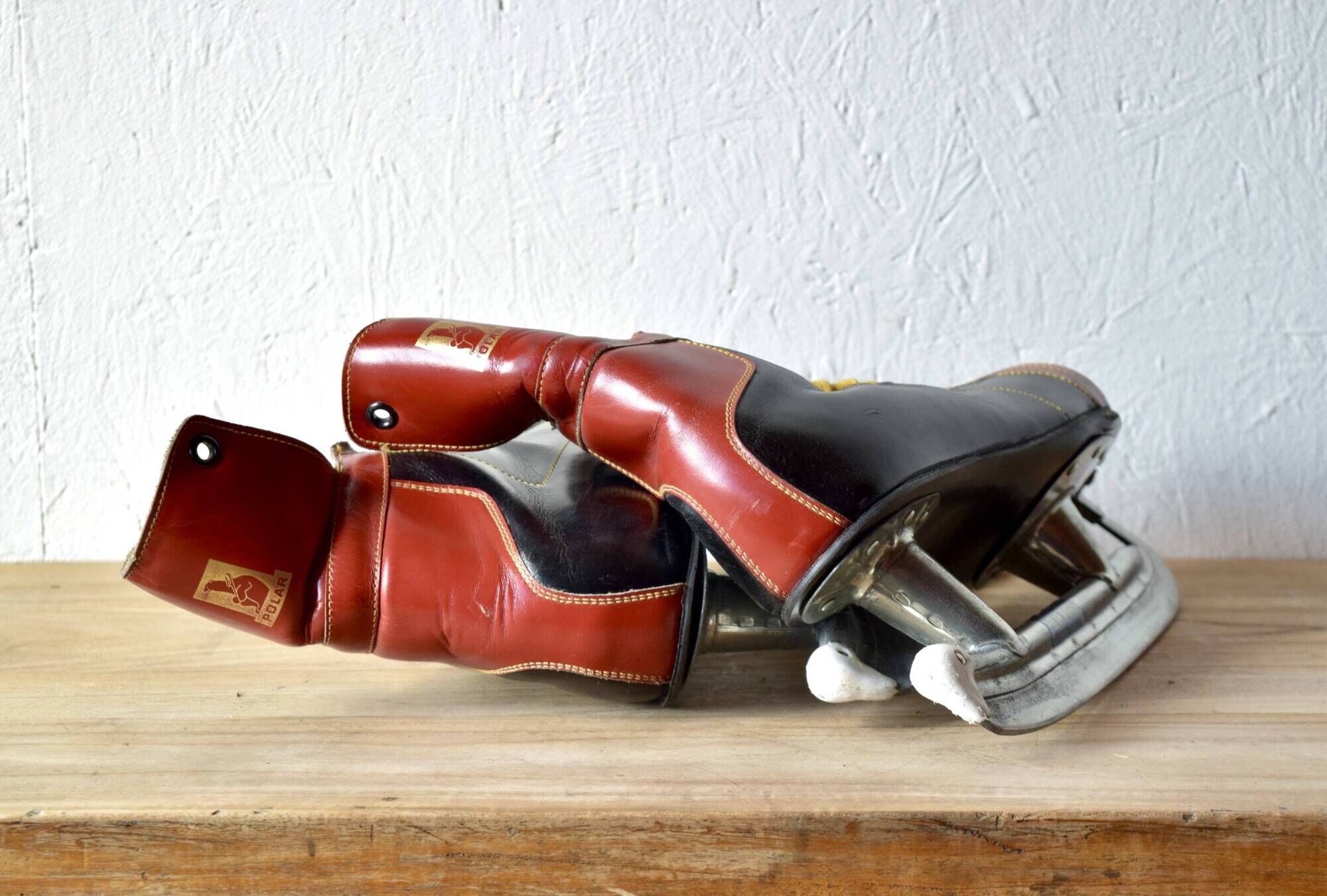 Pair of vintage Polar Match ice skates with carrying bag - 1970s