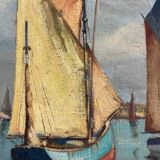 HST Marine painting "Sailboats in port" early 20th century signed