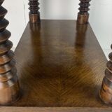 Brutalist wood turned wine press side table in the style of Charles Dudouyt