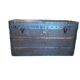 Vintage wooden coffee table with iron fittings.