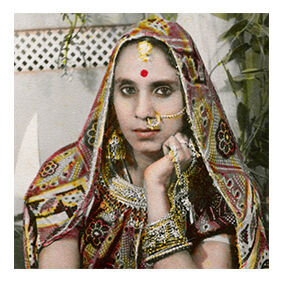 Woman on phone photography portrait painted Rajasthan 60s