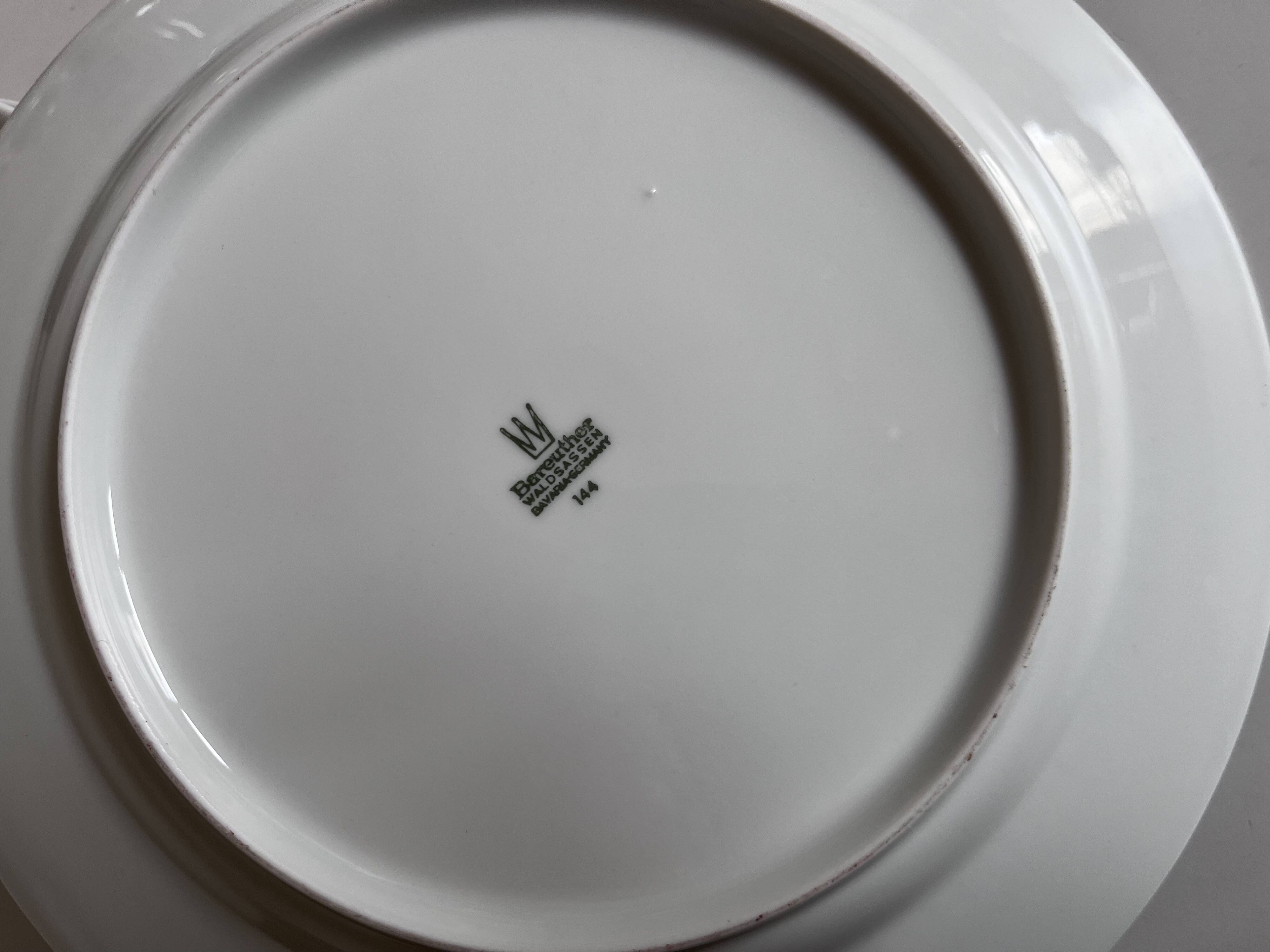 Set of 6 neo-classical pearl white porcelain dinner plates by Bareuther.