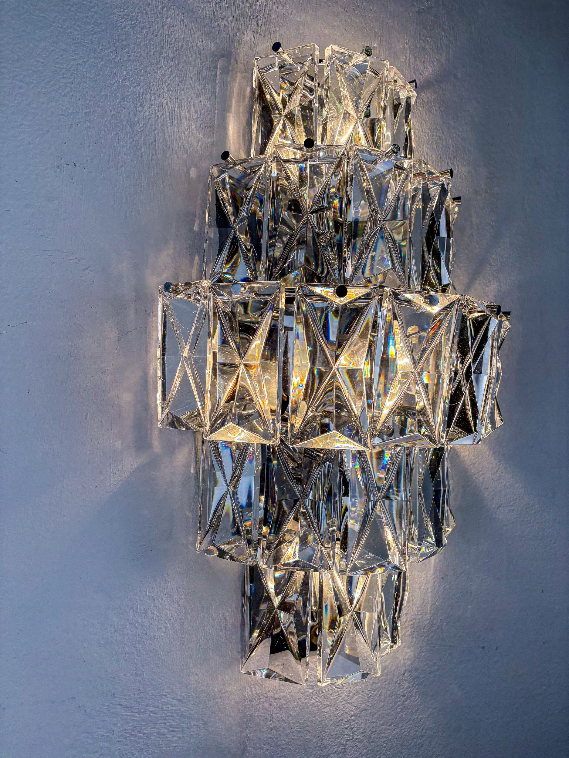 Kinkeldey XL 5-tier cut crystal wall sconce, Germany, 1970s