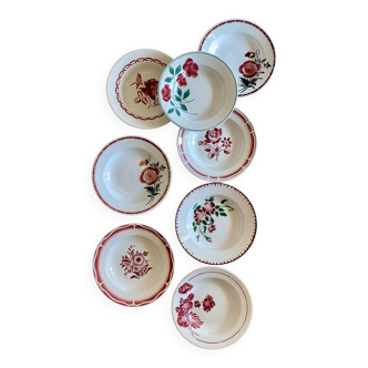 Set of 8 mismatched vintage soup plates