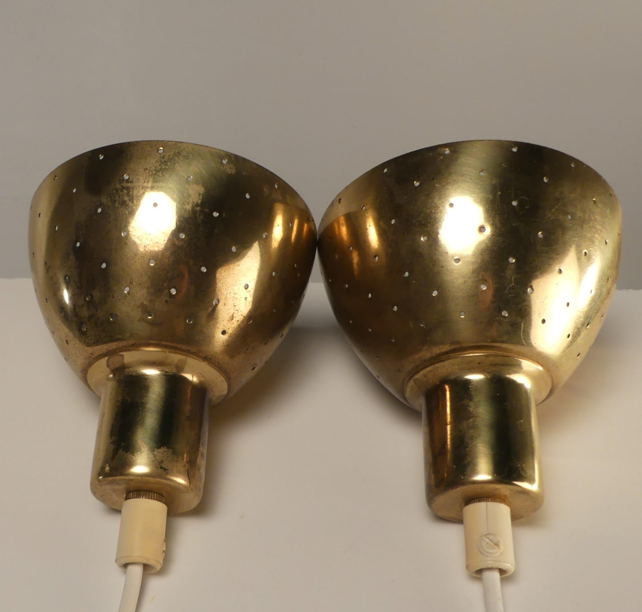 Hans-Agne Jakobsson Perforated Brass Pendants Pair for Markaryd 1960