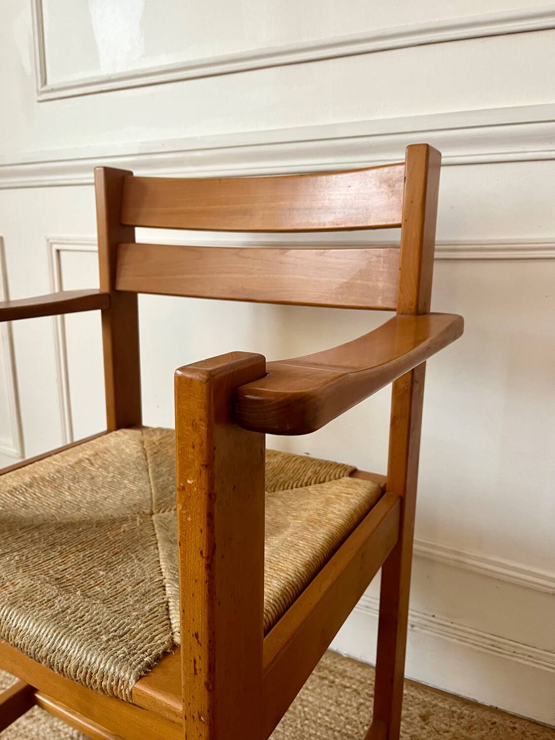 Armchair in elm and straw Maison Regain