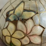 Pendant light, chandelier in mother-of-pearl and brass