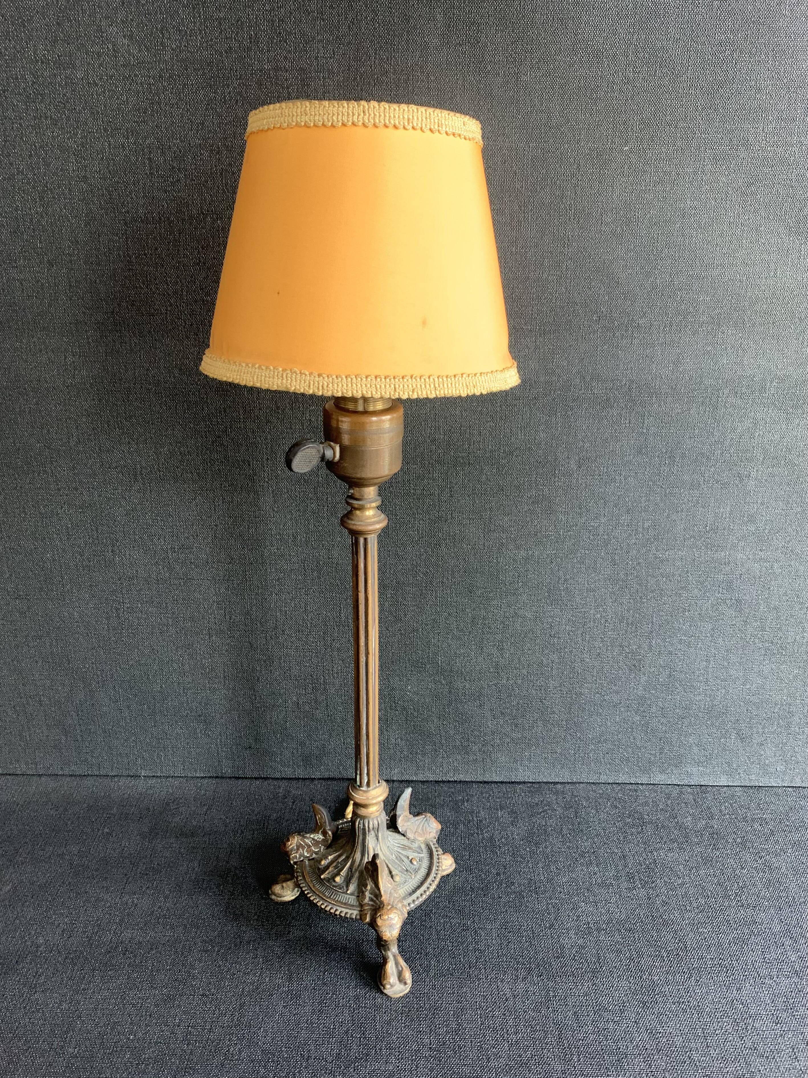 Napoleon III lion paw lamp, bronze tripod lamp