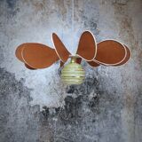 Pendant light flower 12 blades linen, rattan and globe in glass of Clichy