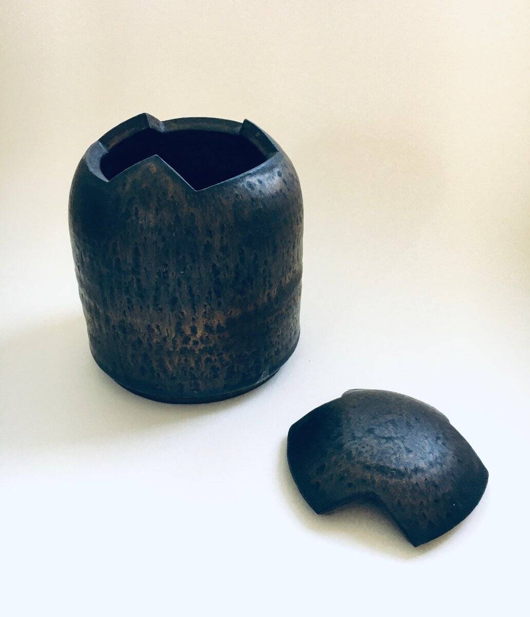Brutalist Art Studio Pottery Lidded Jar Pot by Jaan Mobach, 1960s