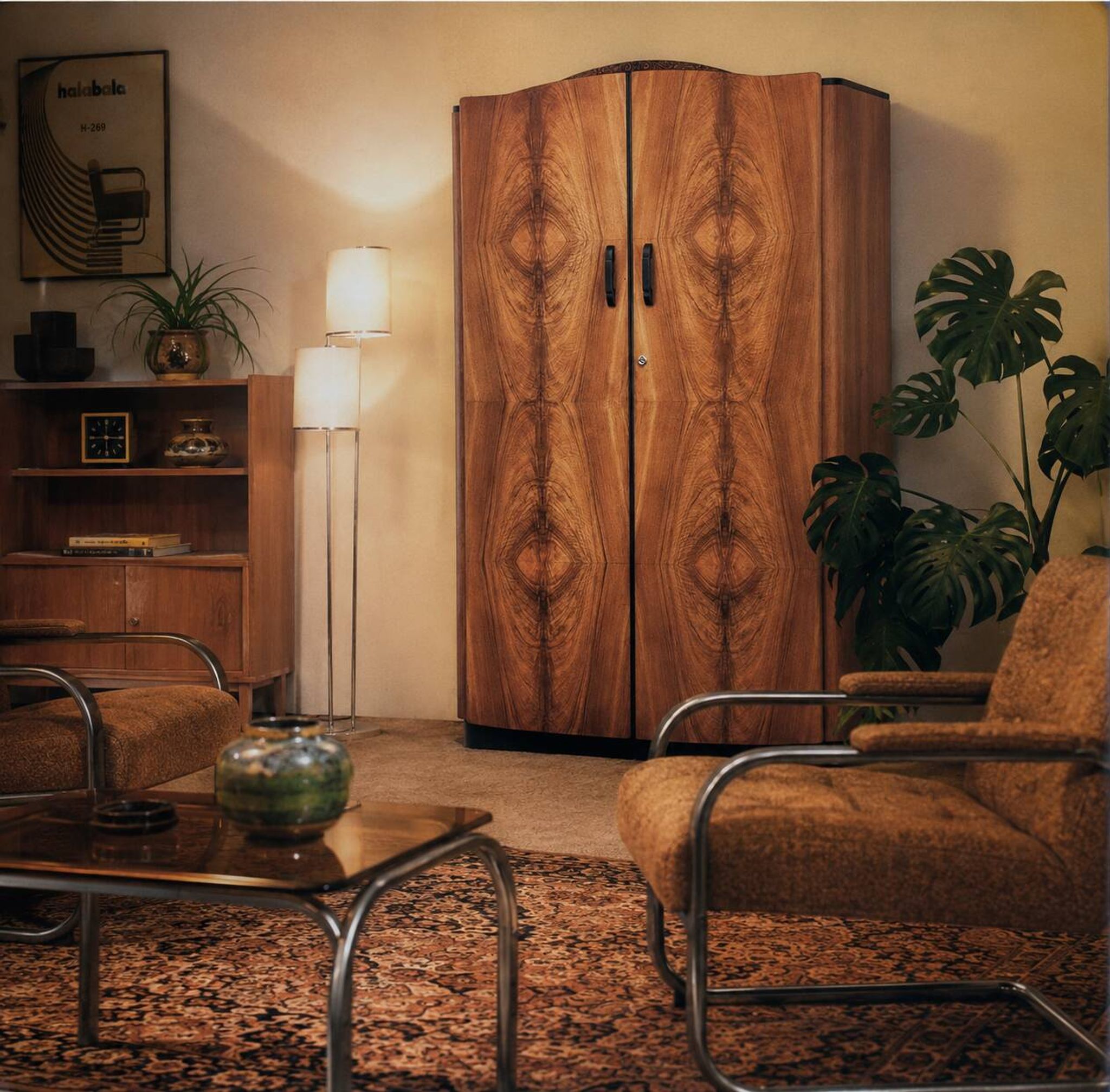 Art Deco Walnut Wardrobe by Jindrich Halabala, 1940s