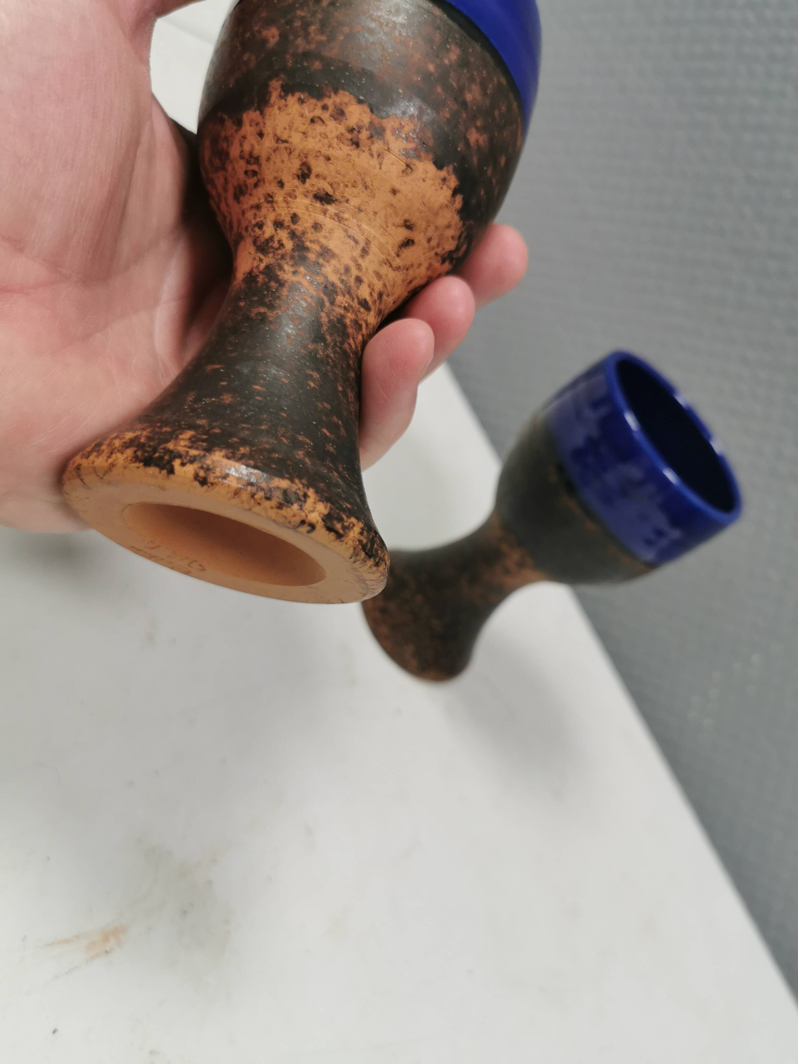 Two mugs in partially blue-glazed ceramic, from Seilast Wisby Sweden