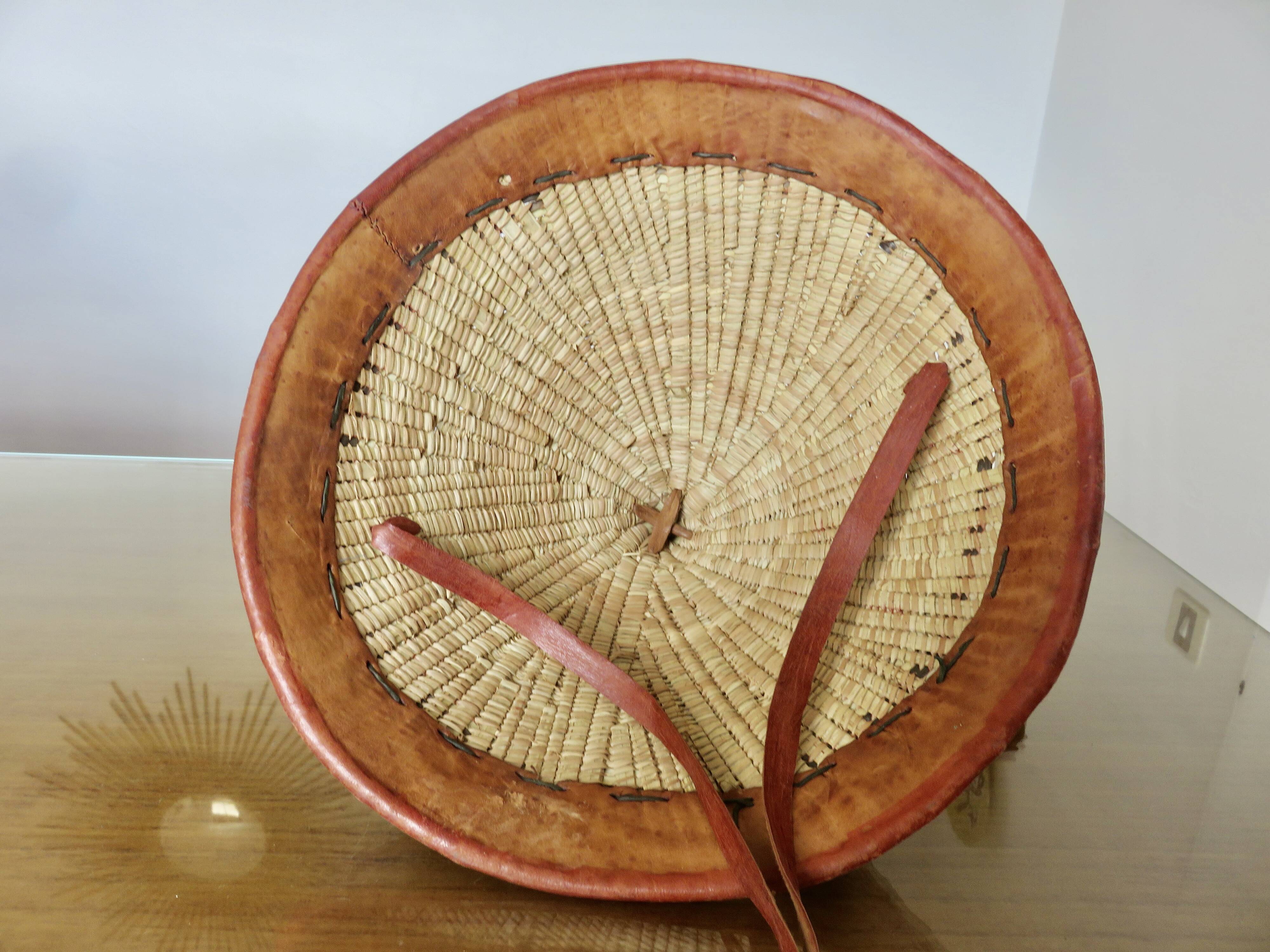 African conical hat, Fulani, in leather and braided rope, 1900s