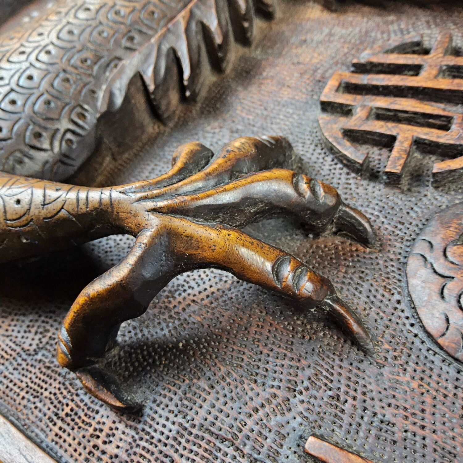 Antique 19th-century Chinese secretary with dragon woodcarving