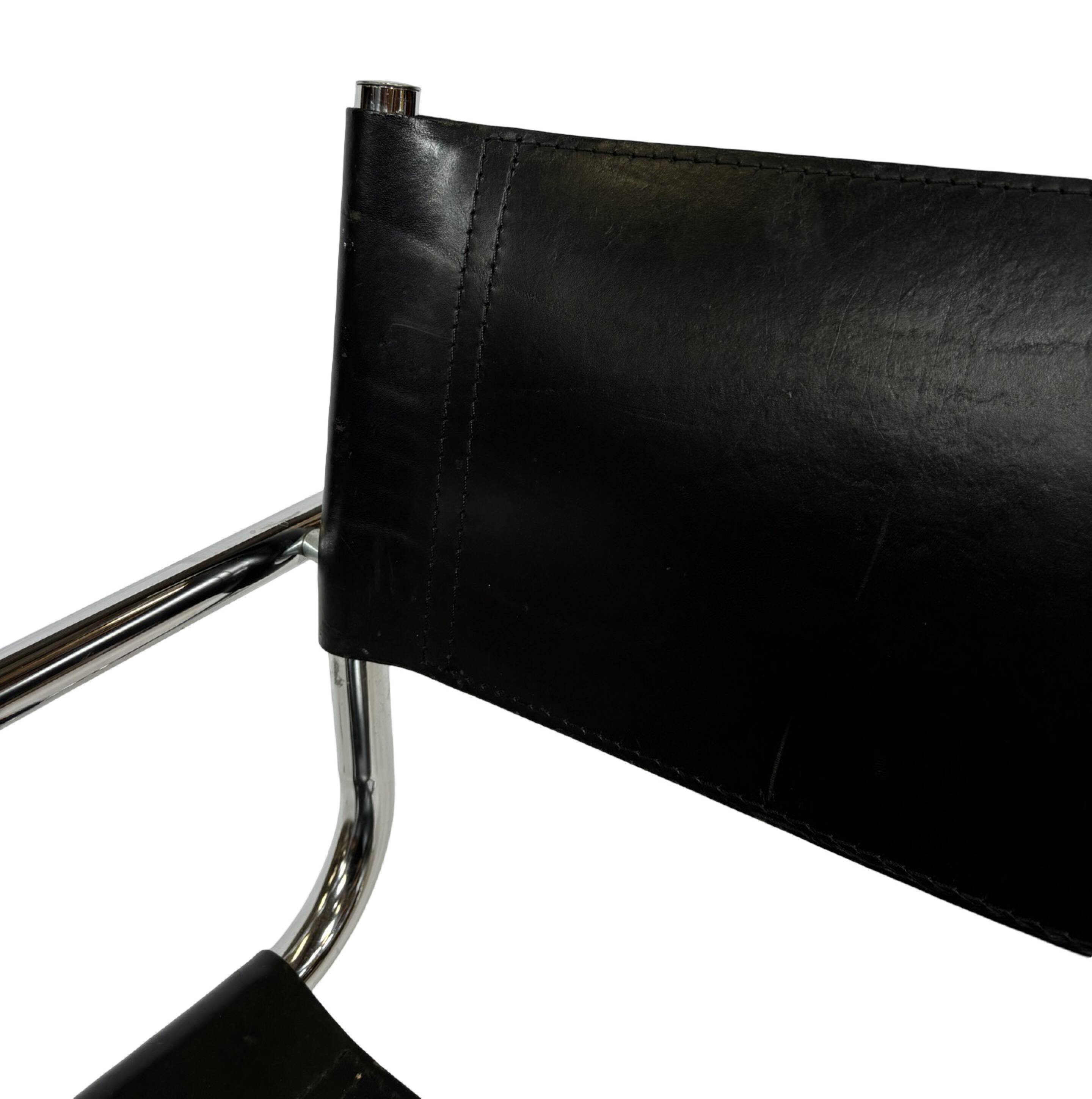 Ensemble vintage de 6 chaises à structure tubulaire Mart Stam design cuir