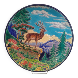 Longwy Dish "Deer on the Rock"