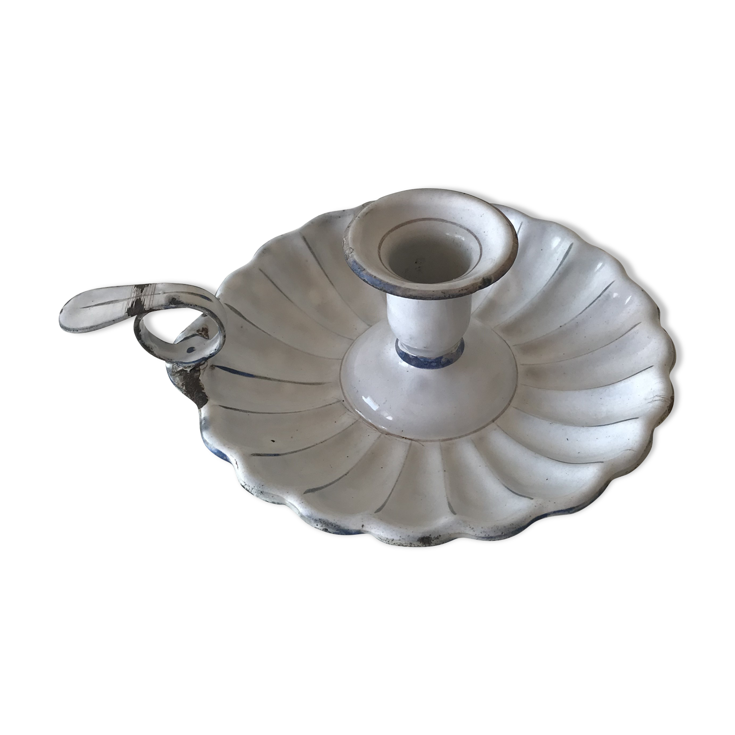 Candlestick in white enameled metal