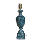 Pied de lampe albâtre bleu et câble tissu et interrupteur vintage