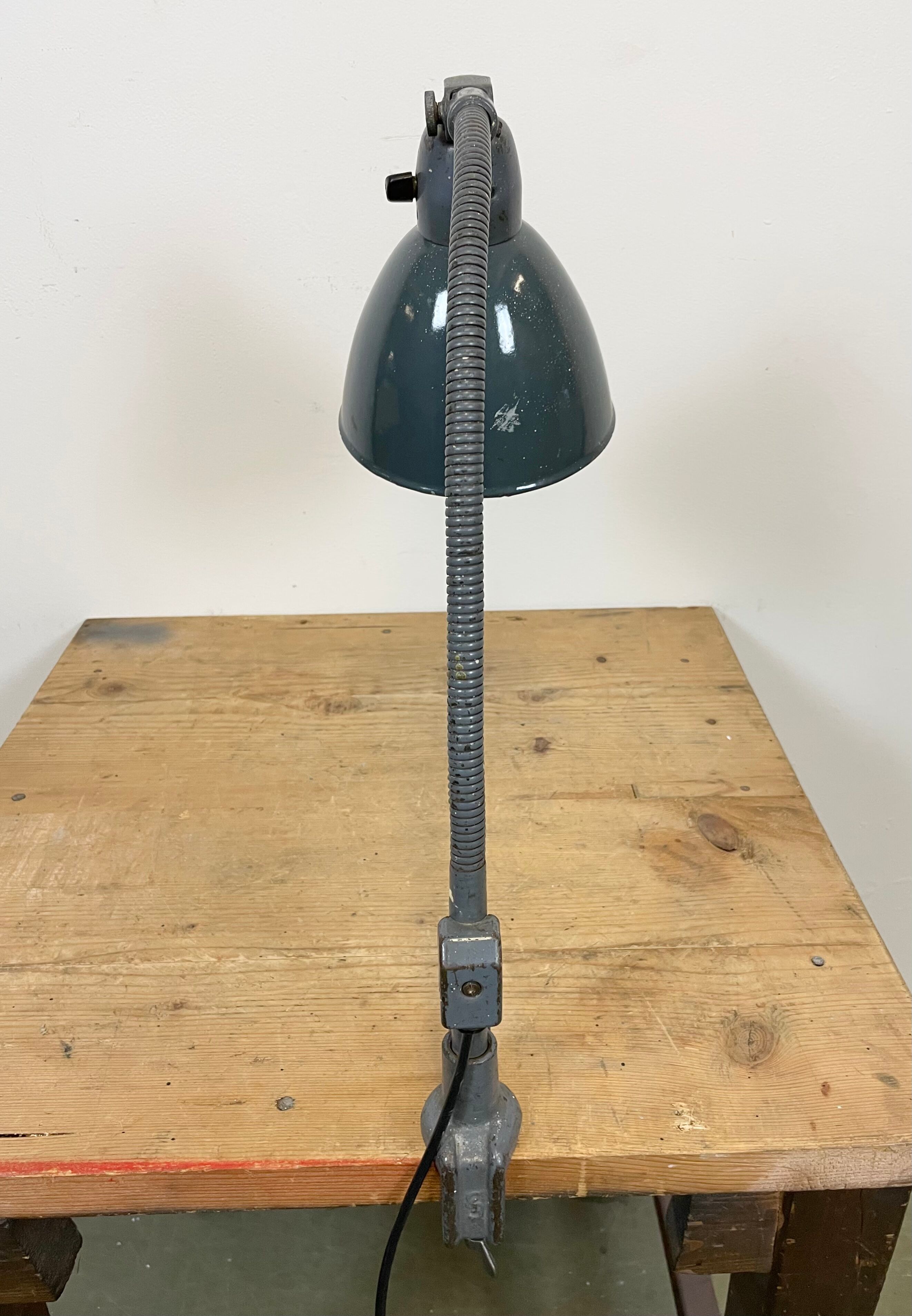 Industrial Grey Enamel Gooseneck Desk Lamp from Siemens, 1950s
