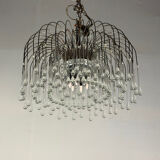 Pair of large chandeliers adorned with glass drops, chrome metal structures, Italy circa 1960.