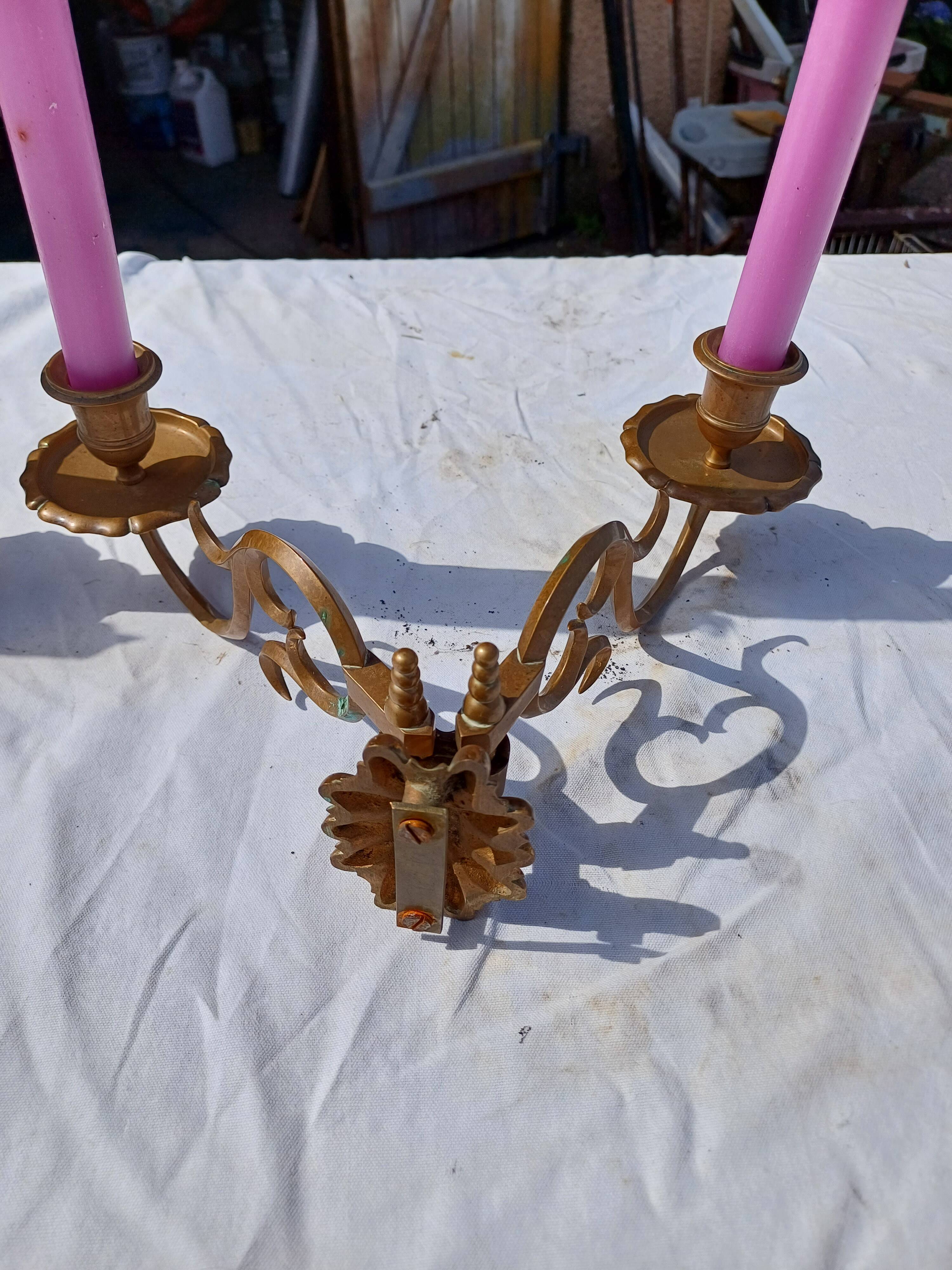 Pair of Bronze Candlesticks with 2 Arms of Lights