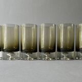 6 large glasses with bubble base, smoked glass, 1960s