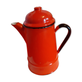 Teapot in red enamelled tole