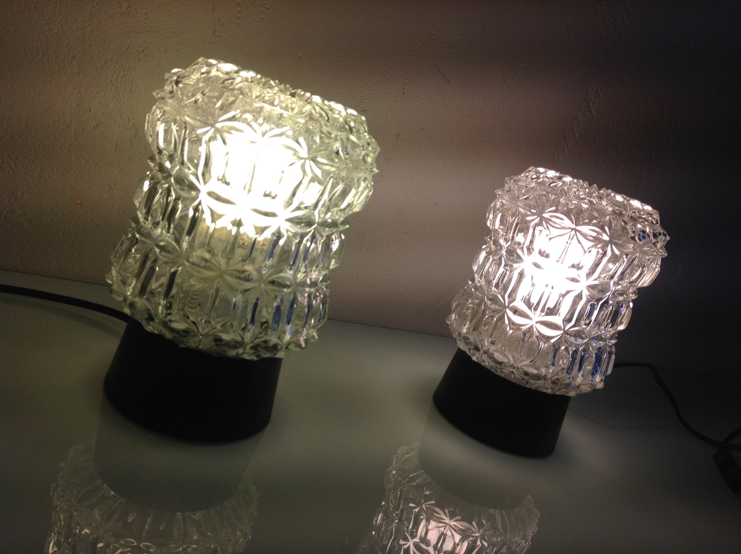 Paire de lampes de chevet en verre structuré / vintage années 60-70