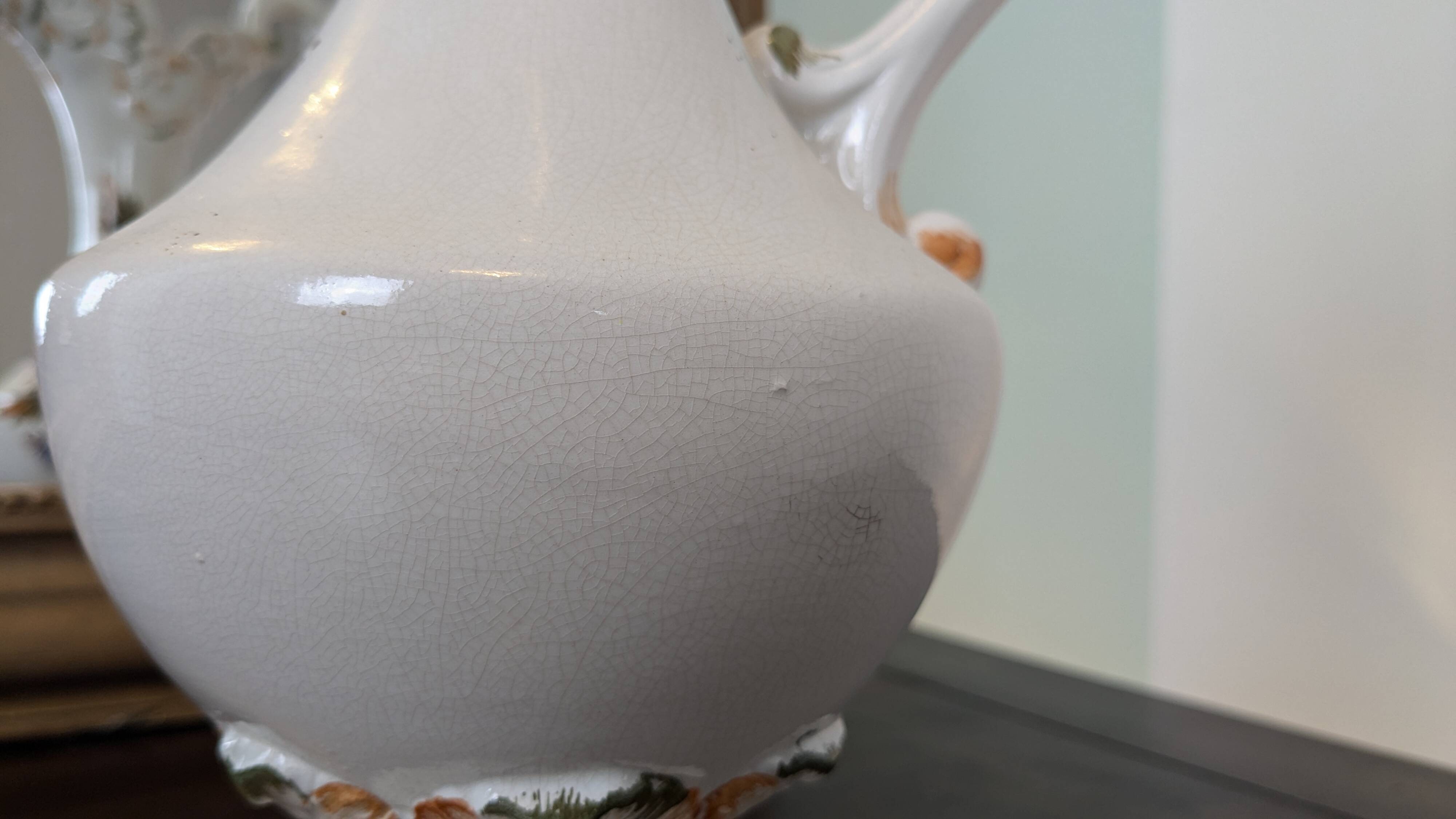 Antique Bassano ewer in cracked ceramic