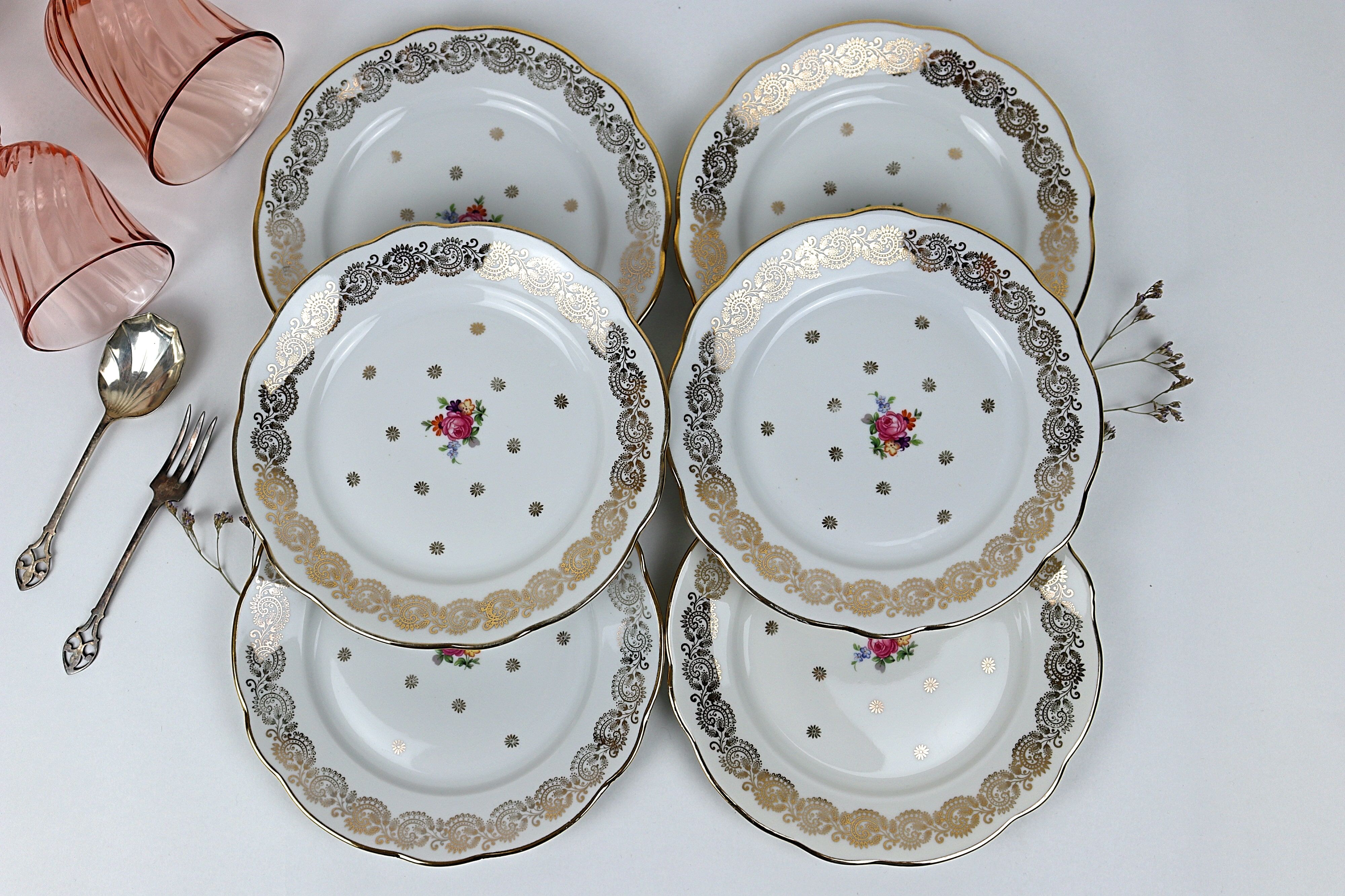 6 vintage porcelain dessert plates