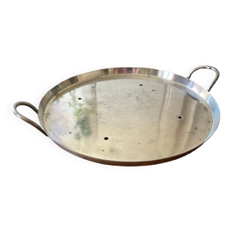 Old silver metal tray, round - vintage