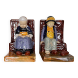 Pair of HB Quimper bookends by Berthe Savigny seated children