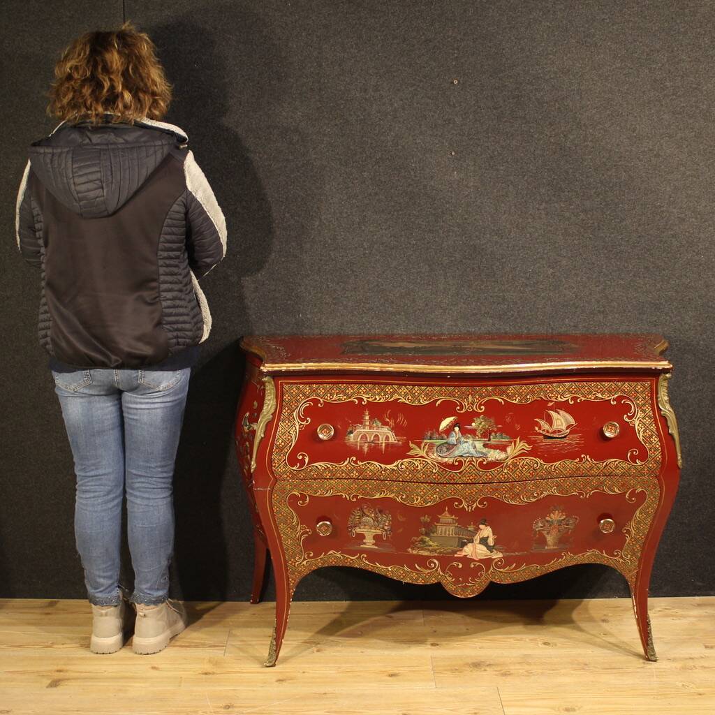 French lacquered, painted and gilded chinoiserie commode