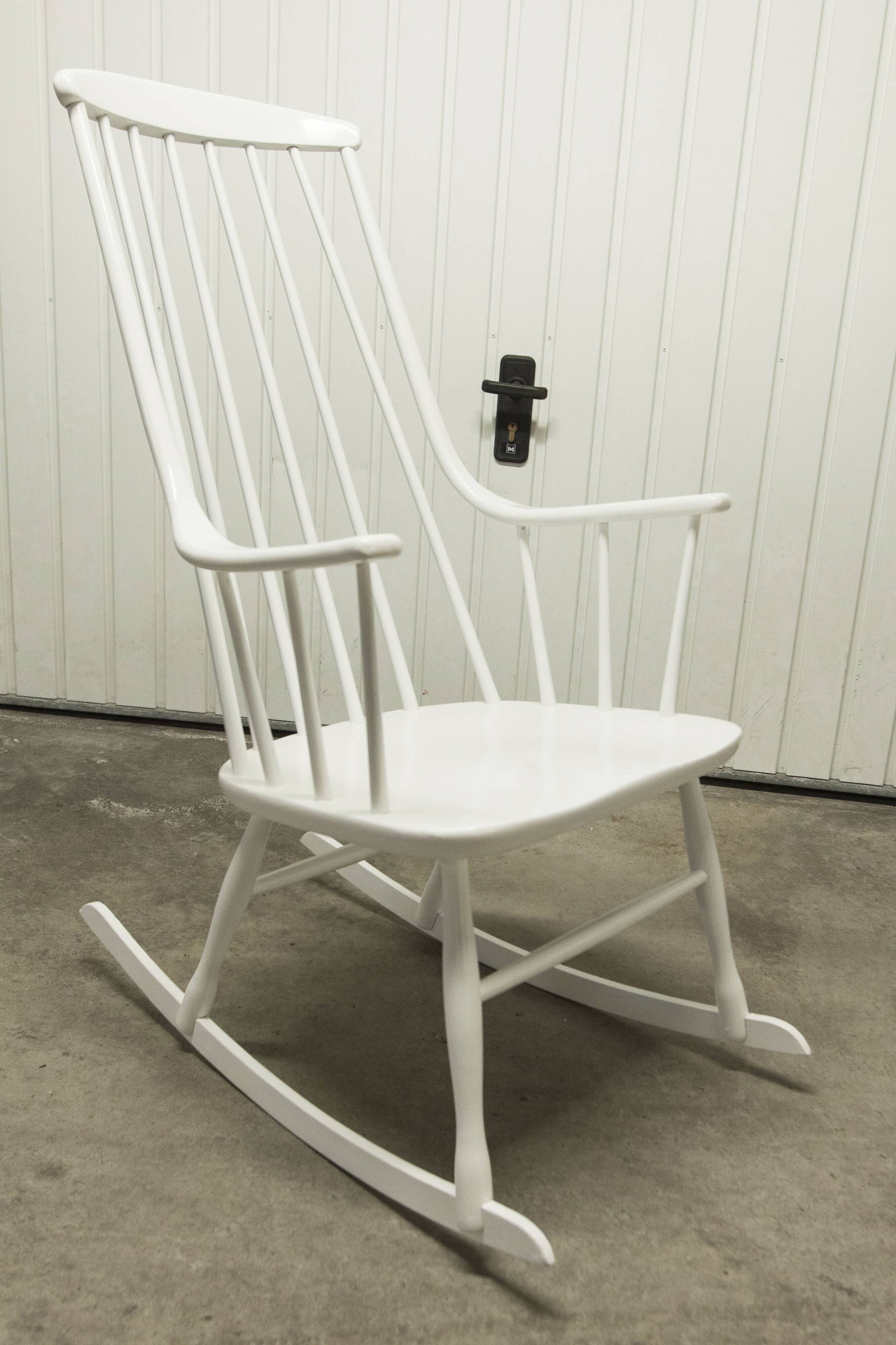 Rocking-chair Grandessa en Hêtre blanc par Lena Larsson 1960 pour Nesto