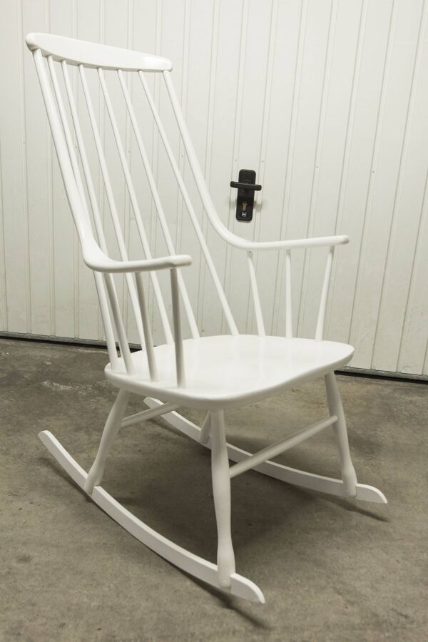 Rocking-chair Grandessa en Hêtre blanc par Lena Larsson 1960 pour Nesto