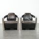 Set of two cowhide leather Aviator design armchairs with aluminium