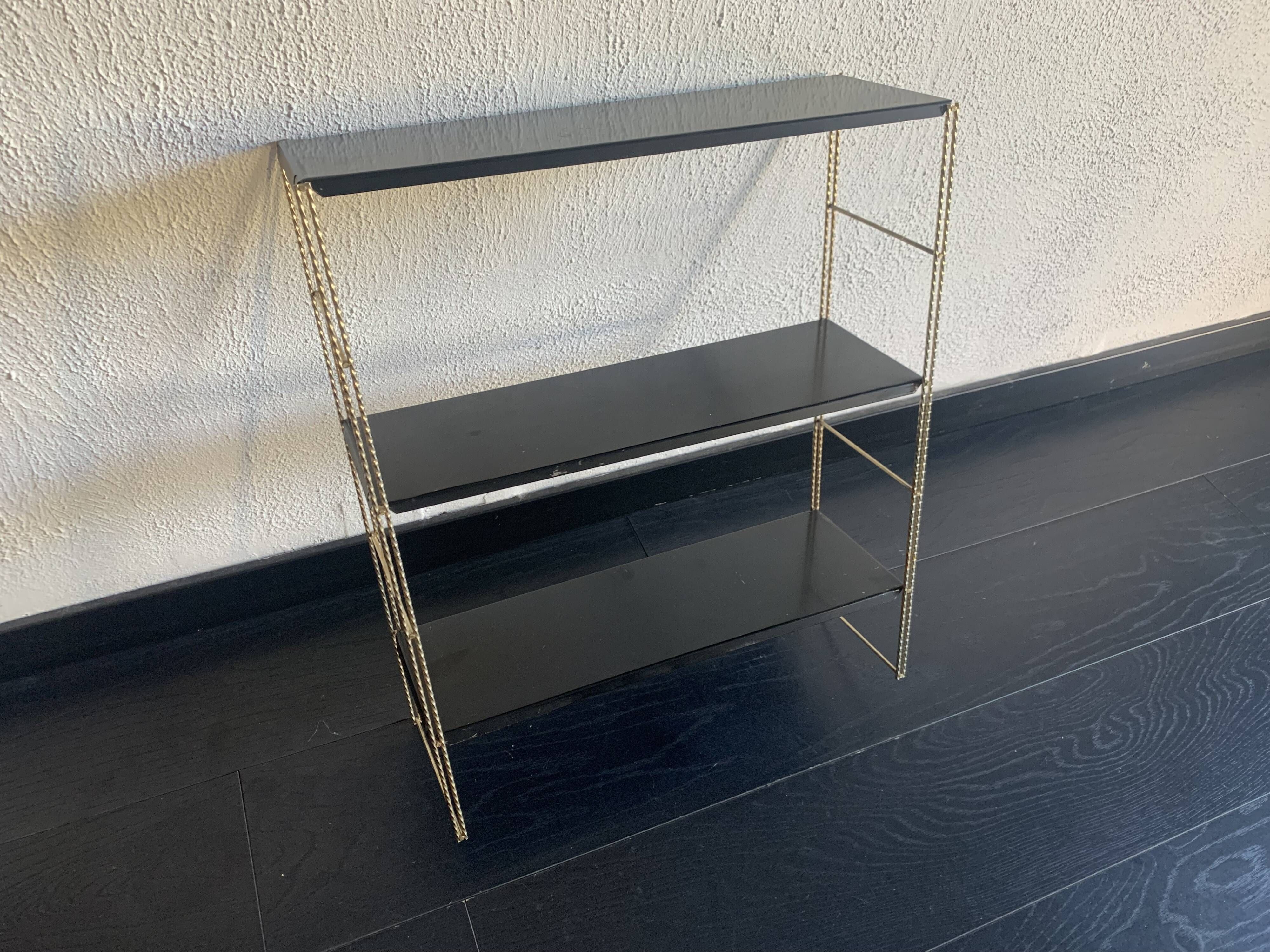Vintage 1960 String wall shelf black and gold - 60 x 48 cm