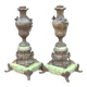Pair of antique French Art Nouveau bronze vases on a marble base, fireplace decoration, 1800s, Châteaucore cassolettes, unique piece.